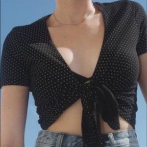 Brandy Melville black & white polka dot wrap top